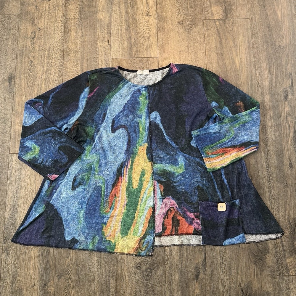 Jess & Jane 3X Art to Wear Artsy Painterly Abstract Tunic Top Pocket USA Made